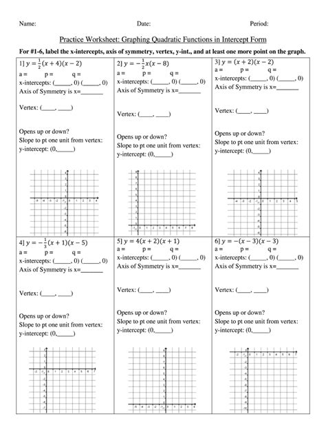 characteristics of quadratic functions worksheet answer key pdf
